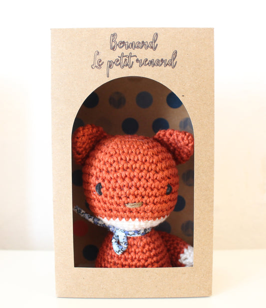 Personnage en crochet avec boîte, Cadeau personnalisé petit renard